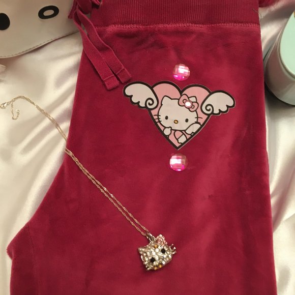 SUPER CUTE velour joggers with hello kitty and crystal details! - Picture 11 of 15